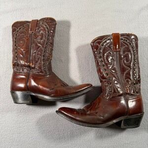 Crazy Vintage Acme Brown Leather Stitched Cowboy Boots Western 10.5D